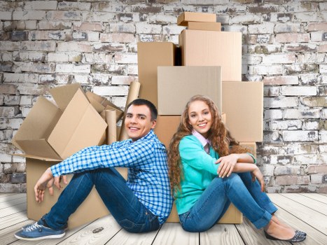 Packed boxes and furniture prepared for a local move