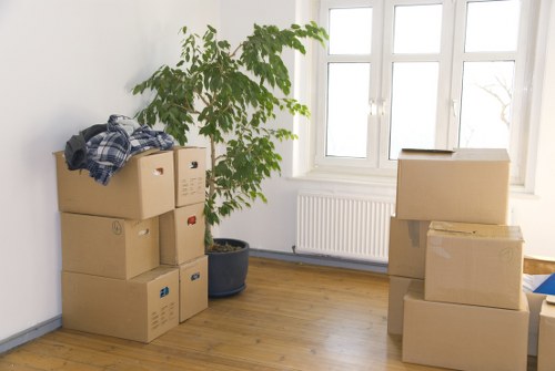 Packed boxes and moving support for a South Woodford home relocation