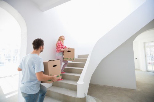 Boxes and labelled business contents prepared for relocation