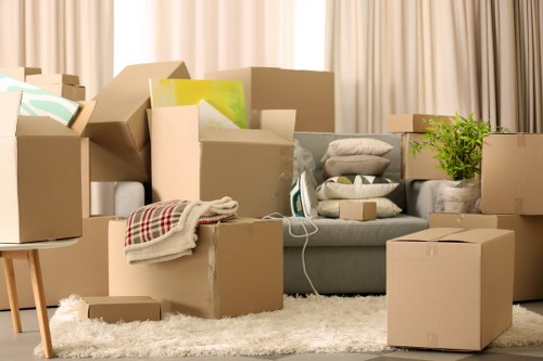 Packed moving boxes and household items prepared for relocation