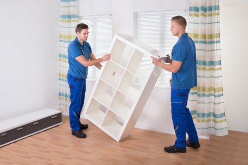 Staff assessing risks and handling items carefully during a move